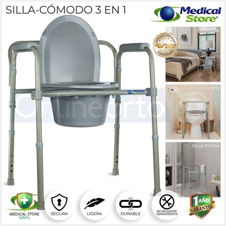 Silla Comodo Aumento Ducha Para Baño Plegable 3 En 1 Drive