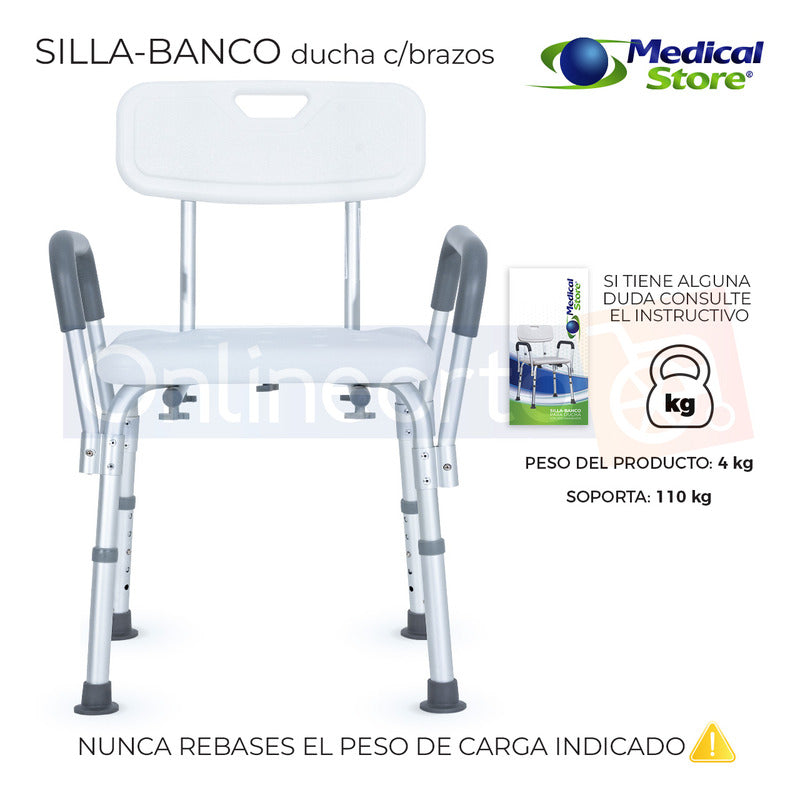 Silla Ducha Baño Ajustable Brazos Respaldo Drive Envio Grat.