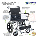 Silla De Ruedas Ligera  Plegable Traslado Compacta Con Freno