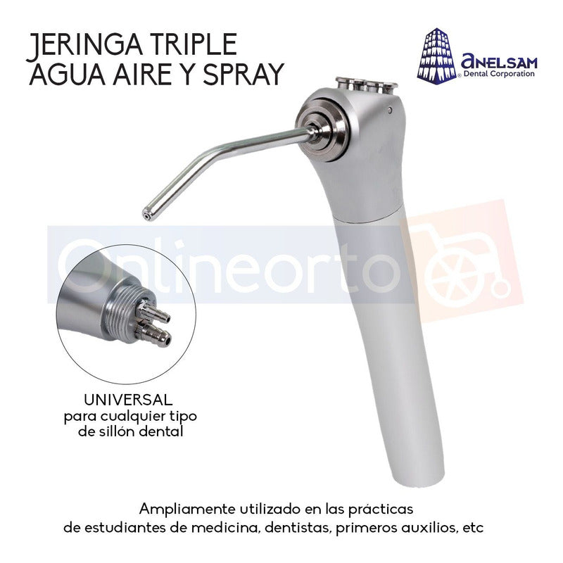 Jeringa Triple Dental Agua Aire Spray Acero Inoxidable