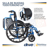 Silla De Ruedas Descansabrazos Y Descansapies 20  De Lujo Marca Drive Medical Color Azul Marino