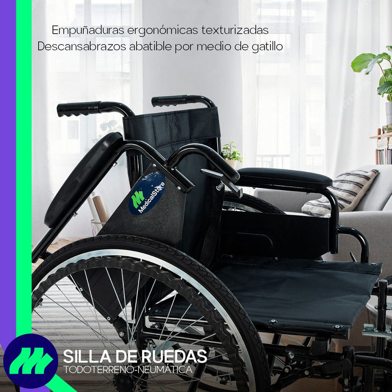 Silla De Ruedas Todo Terreno Neumática Con Elevapiernas