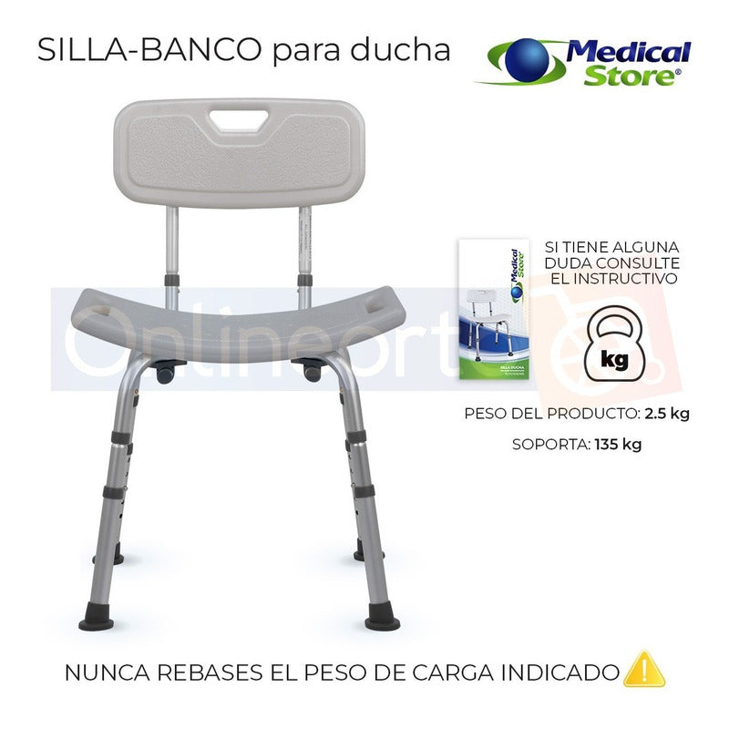 Silla Ducha Altura  Ajustable  Baño Respaldo Aluminio