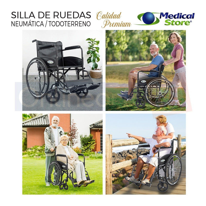 Silla De Ruedas  Traslado Plegable Ligera Compacta Con Freno