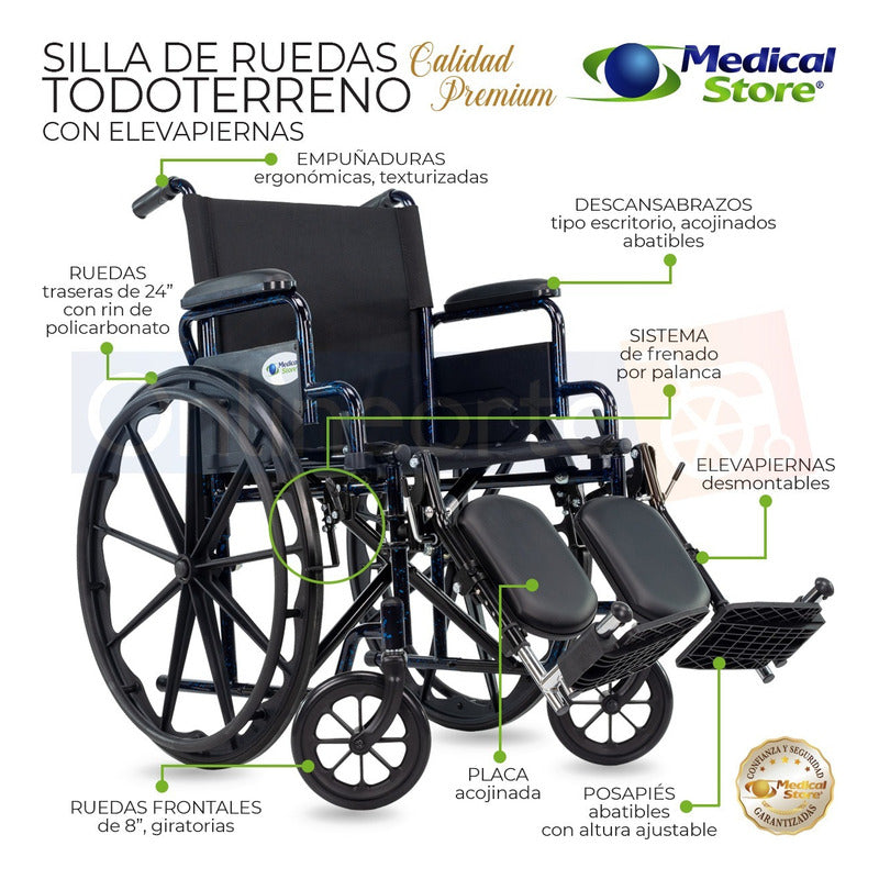 Silla De Ruedas Ligera Todo Terreno Acero Plegable Compacta