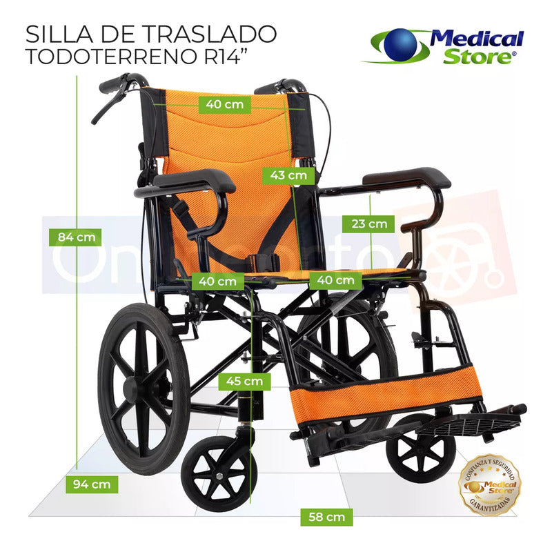 Silla De Ruedas Traslado Ligera Compacta Gris Medical Store
