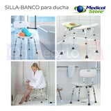 Silla Ducha Baño Respaldo Aluminio Altura Ajustable Drive