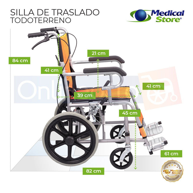 Silla De Ruedas Traslado Plegable Ligera  Freno Compacta