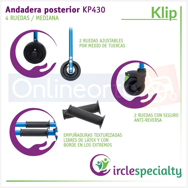 Andadera Posterior Klip Especializada Mediana 4 Ruedas