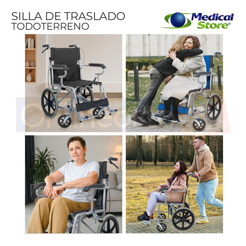 Silla De Ruedas Ligera  Plegable Traslado Compacta Con Freno