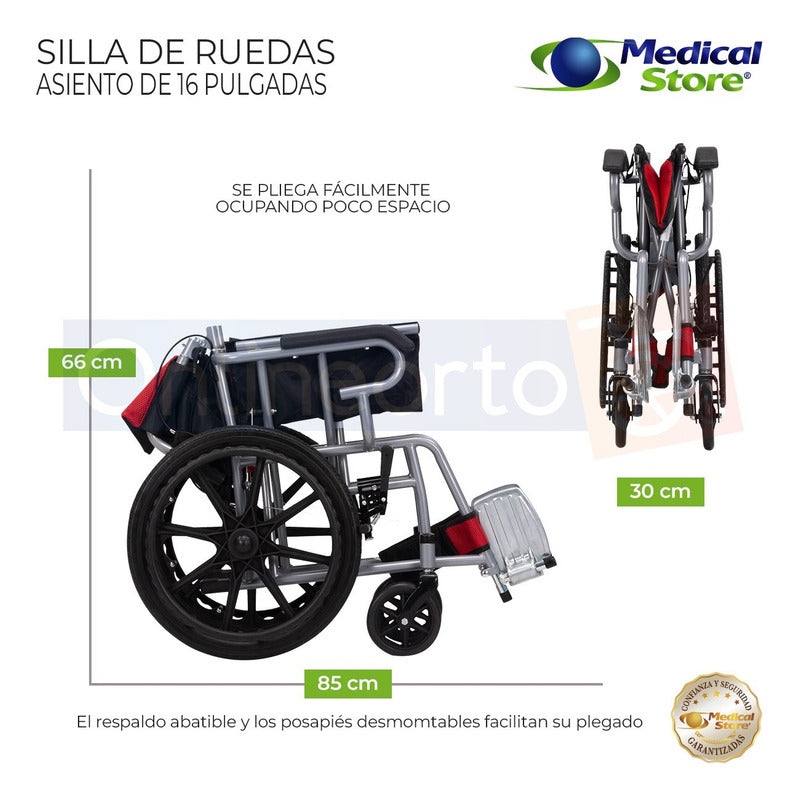 Silla De Ruedas Traslado Ligera Compacta Gris Medical Store