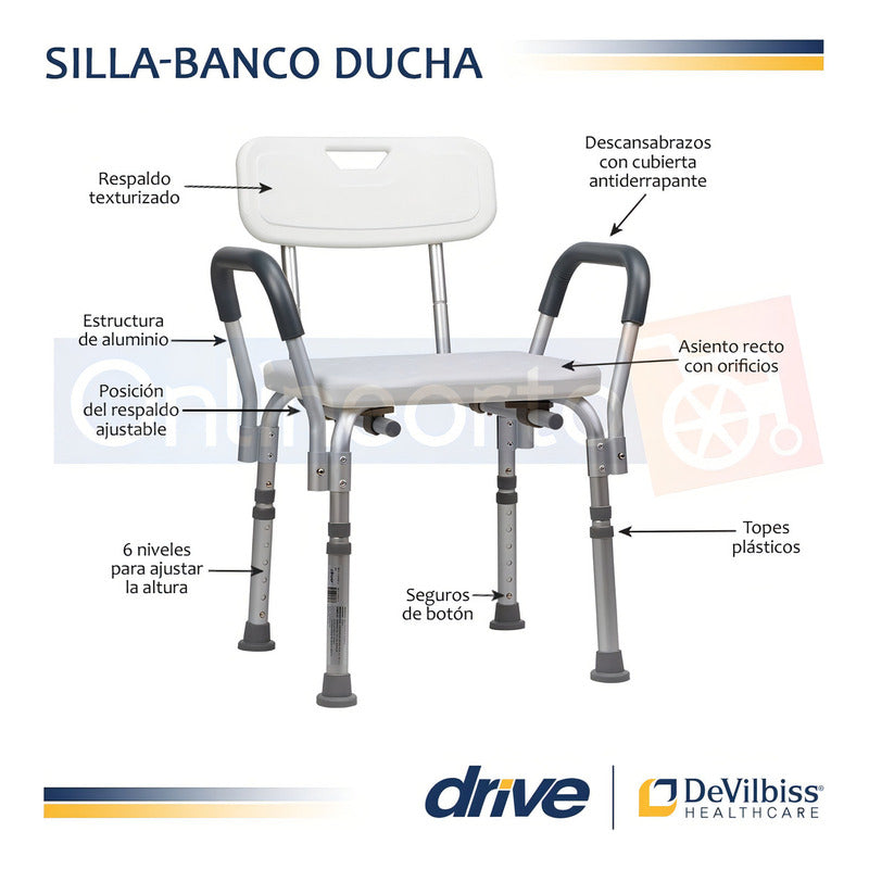 Banco Ducha Con Respaldo Y Brazos, Silla Baño Discapacitados