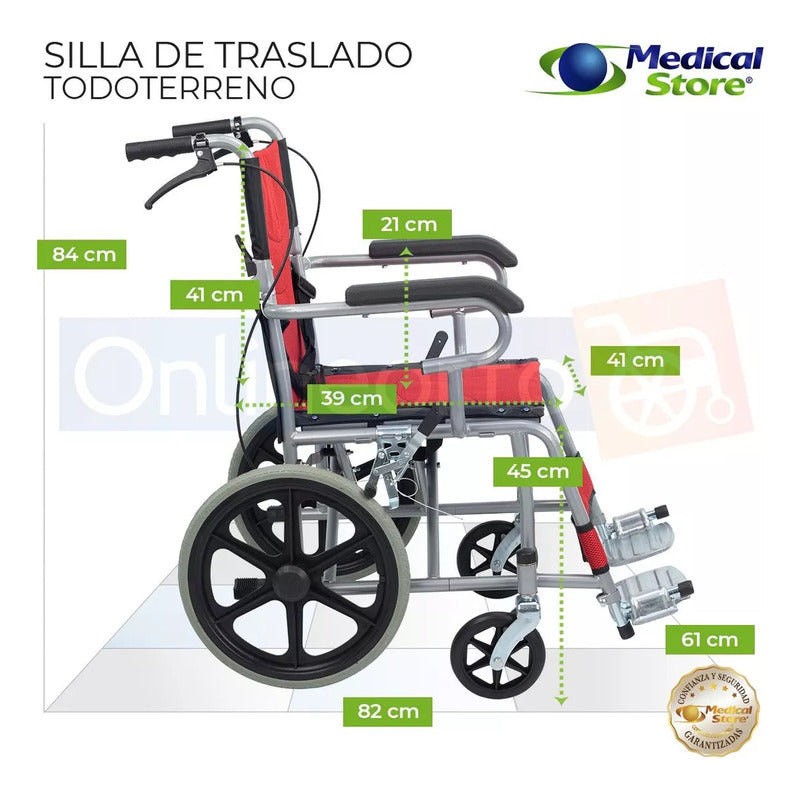 Silla De Ruedas Traslado Ligera Compacta Gris Medical Store