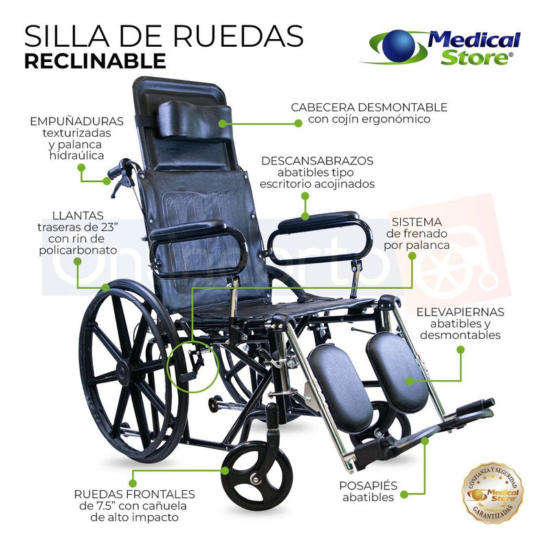 Silla De Ruedas Reclinable Marca Medical Store Envio Gratis