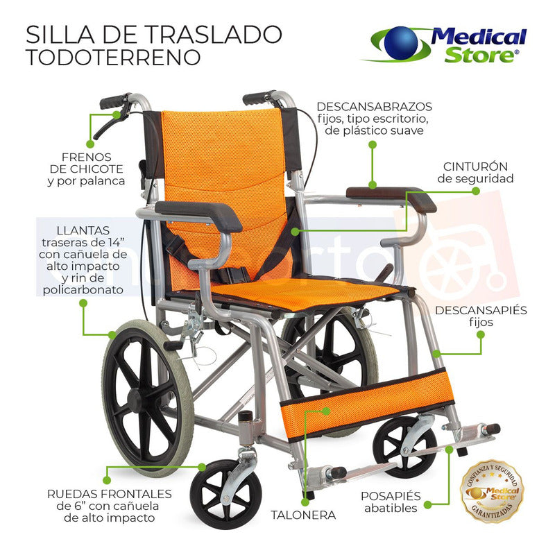 Silla De Ruedas Traslado Plegable Ligera  Freno Compacta