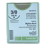 Hilo Sutura Con Aguja Quirurgica Curva Nylon 3-0 25 Mm 12 Pz