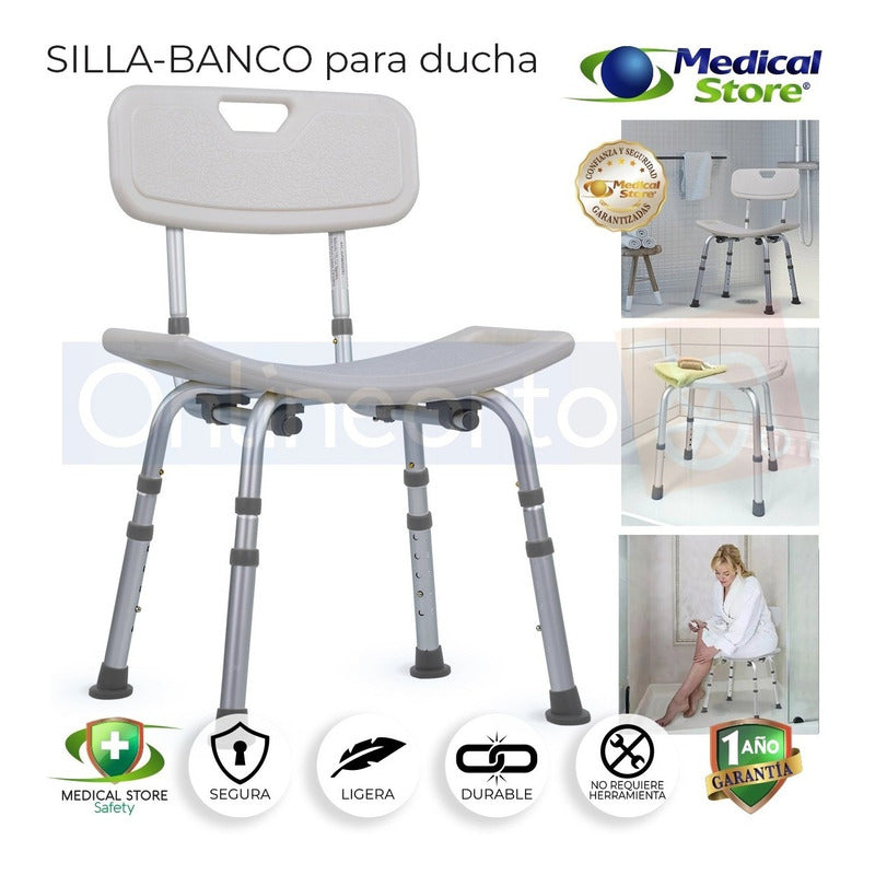 Silla Ducha Baño Respaldo Aluminio Altura Ajustable Drive