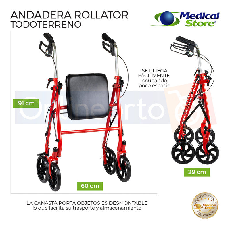 Andadera Ortopedica Rollator Asiento Silla Adulto Todo Terre