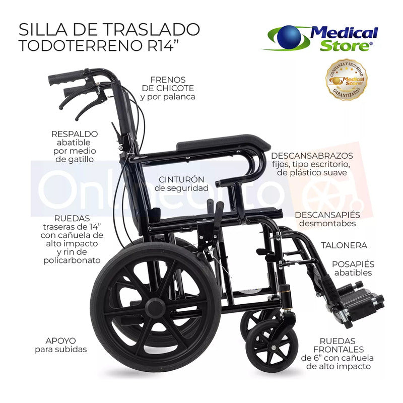 Silla De Ruedas Traslado Ligera Compacta Gris Medical Store