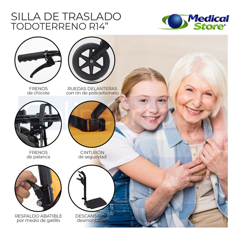 Silla De Ruedas Ligera Traslado Plegable Compacta Con Freno