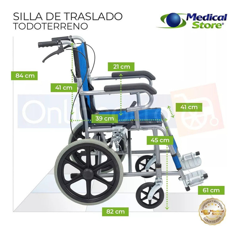 Silla De Ruedas Traslado Plegable Ligera Compacta Freno