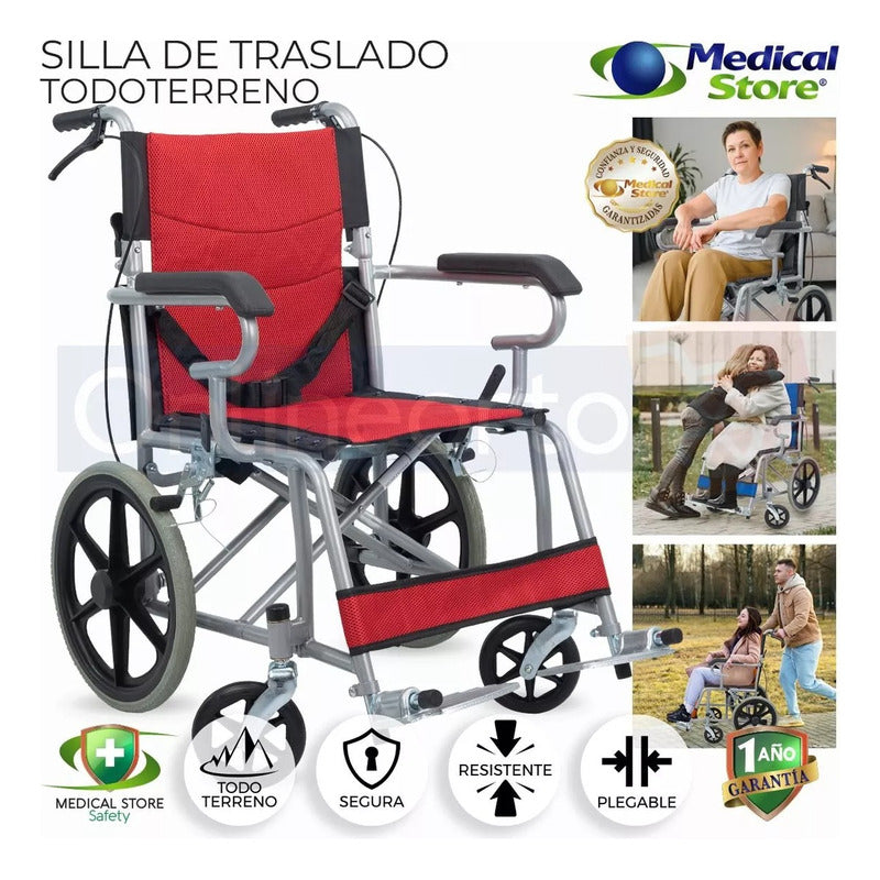 Silla De Ruedas Traslado Plegable Ligera Compacta Freno