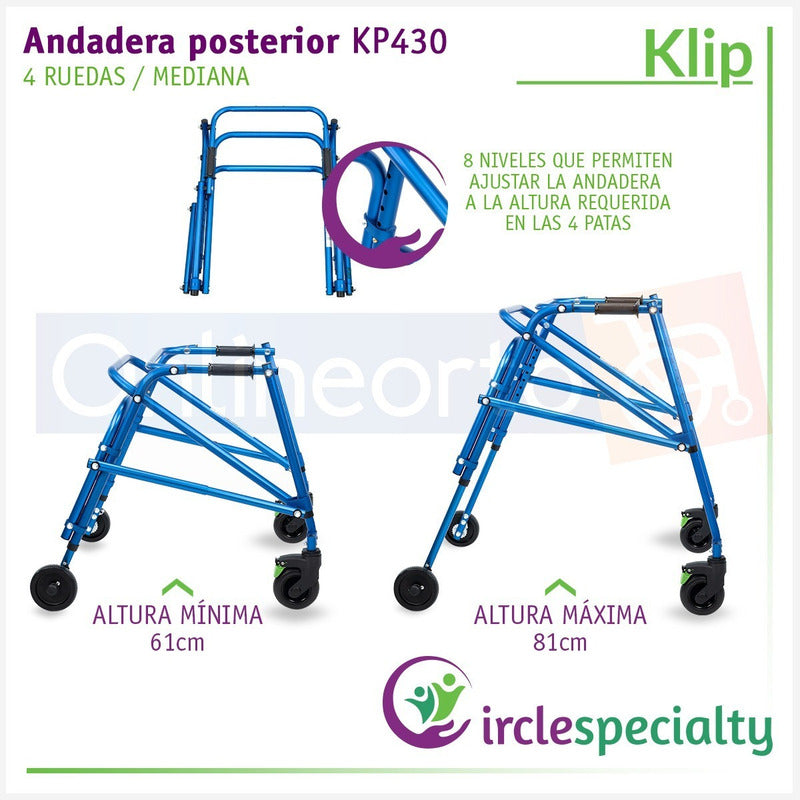 Andadera Posterior Klip Especializada Mediana 4 Ruedas