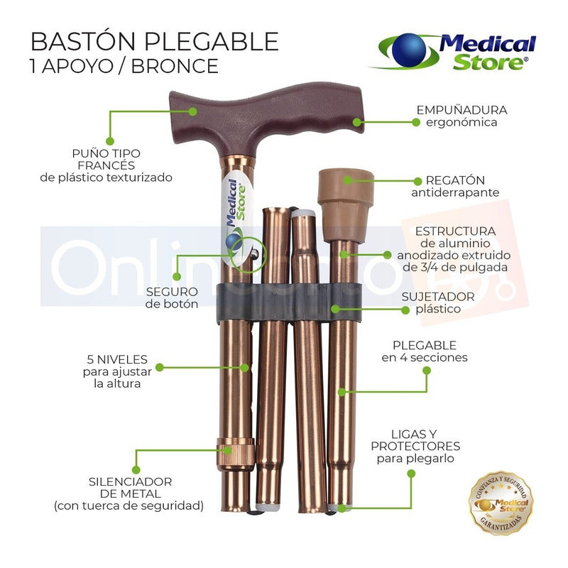 Baston Plegable Con Altura Ajustable Marca Medical Store