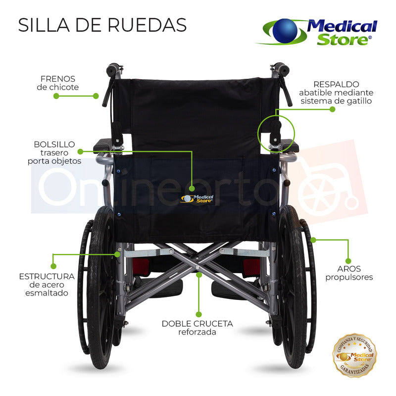 Silla De Ruedas Traslado Acero  Ligera Todo Terreno Plegable