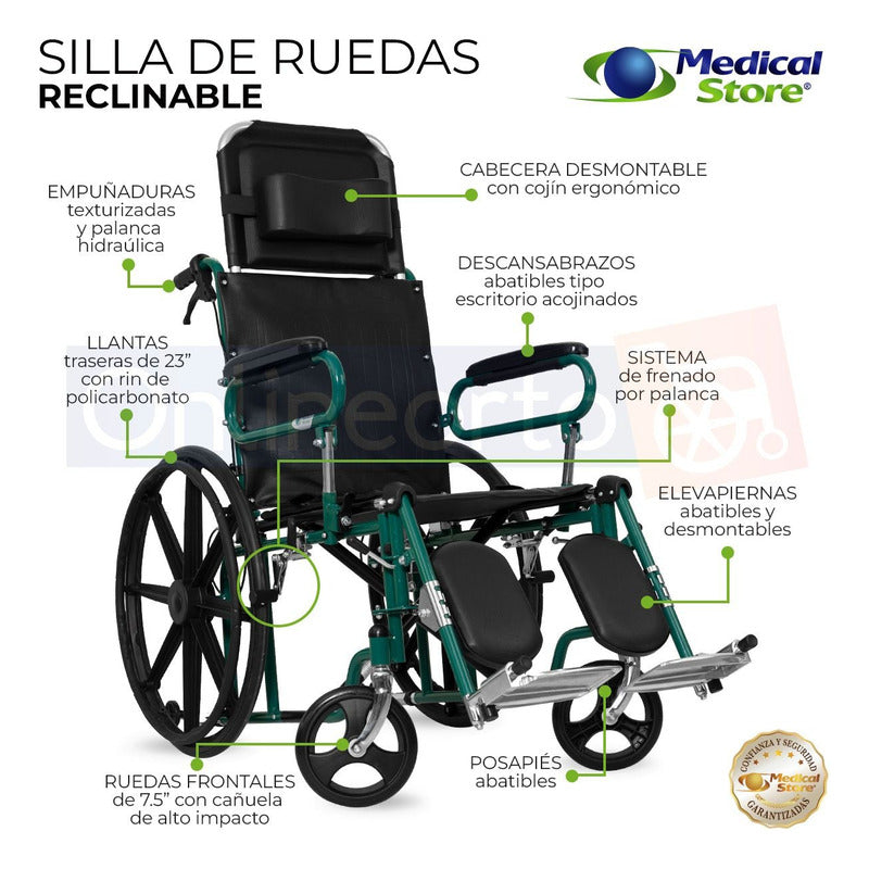 Silla De Ruedas Reclinable Marca Medical Store Envio Gratis