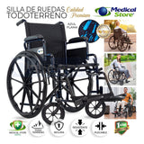 Silla De Ruedas Todo Terreno Traslado Acero Plegable Ligera