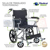 Silla De Ruedas Traslado Ligera Compacta Gris Medical Store