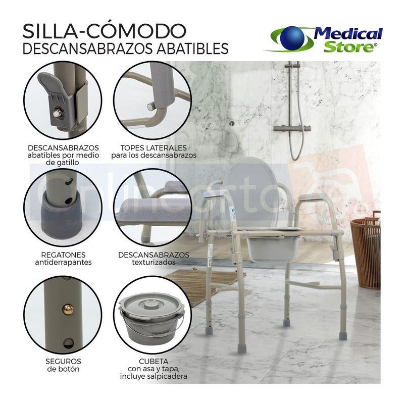 Silla Comodo Aumento Ducha Para Wc Baño 3 En 1 Medical Store