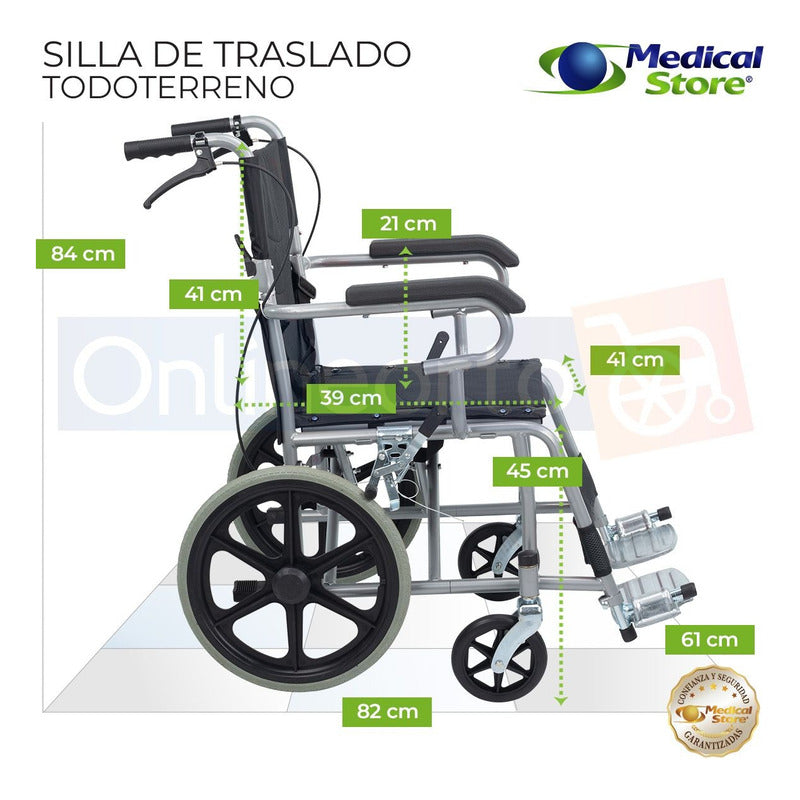 Silla De Ruedas Ligera  Plegable Traslado Compacta Con Freno