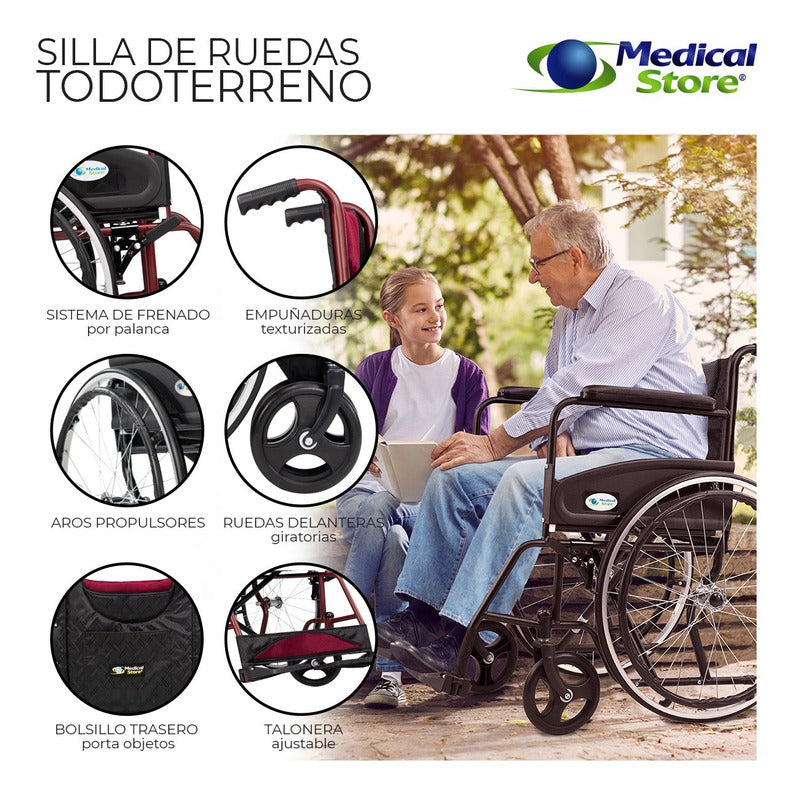 Silla De Ruedas Traslado Acero Plegable Ligera