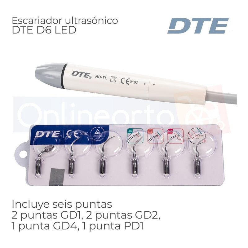 Escariador Dental Ultrasonico Dte D6 Con Led 6 Puntas