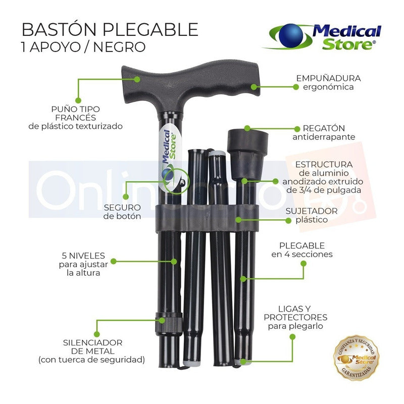 Baston Plegable Con Altura Ajustable Marca Medical Store