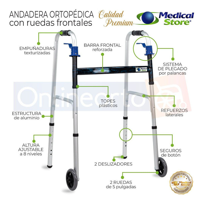 Andadera Ortopedica Adulto Aluminio Ruedas Ligera Plegable