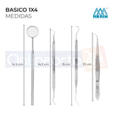 Kit Básico 1x4 Instrumental Acero Inoxidable Dental