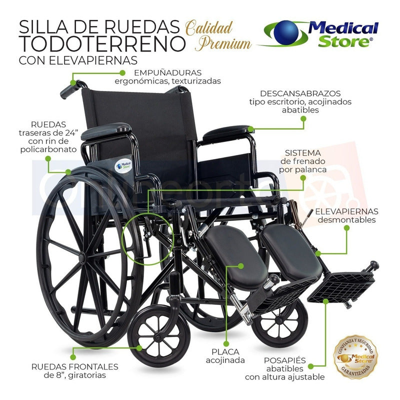 Silla De Ruedas Compacta Todo Terreno Plegable Acero