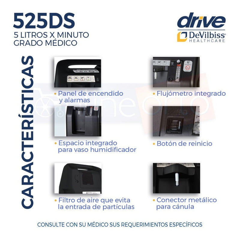 Concentrador De Oxigeno 5 Lts Drive Con 2 Vasos Y Cánula