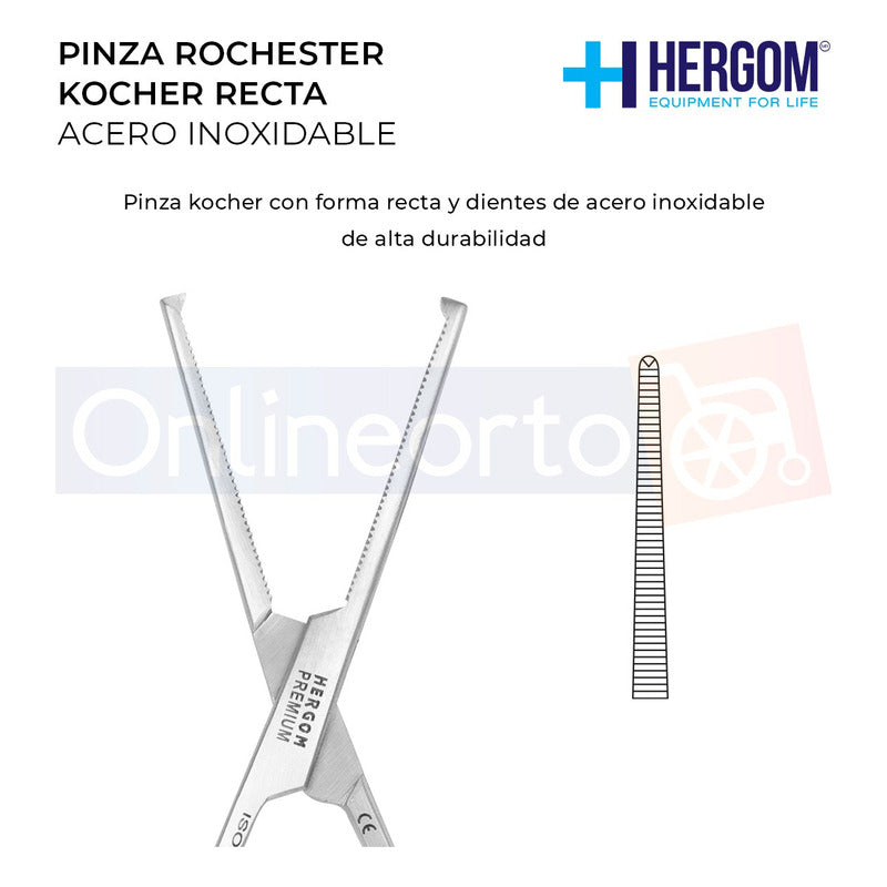 Pinza Rochester Kocher Recta De 14 Cm Acero