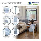 Silla Comodo Aumento Ducha Para Wc Baño 3 En 1 Plgable Drive