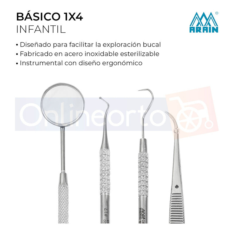 Kit Básico 1x4 Instrumental Acero Inoxidable Dental