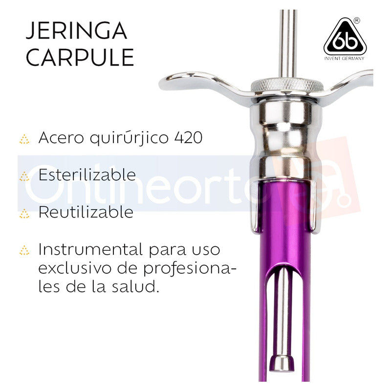 Jeringa Anestesia Carpule Dental Inoxidable Reusable Colors