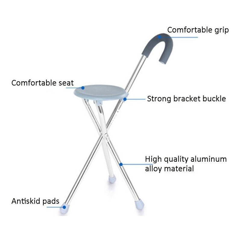 Baston Ortopédico Con Asiento Plegable 3 Apoyos