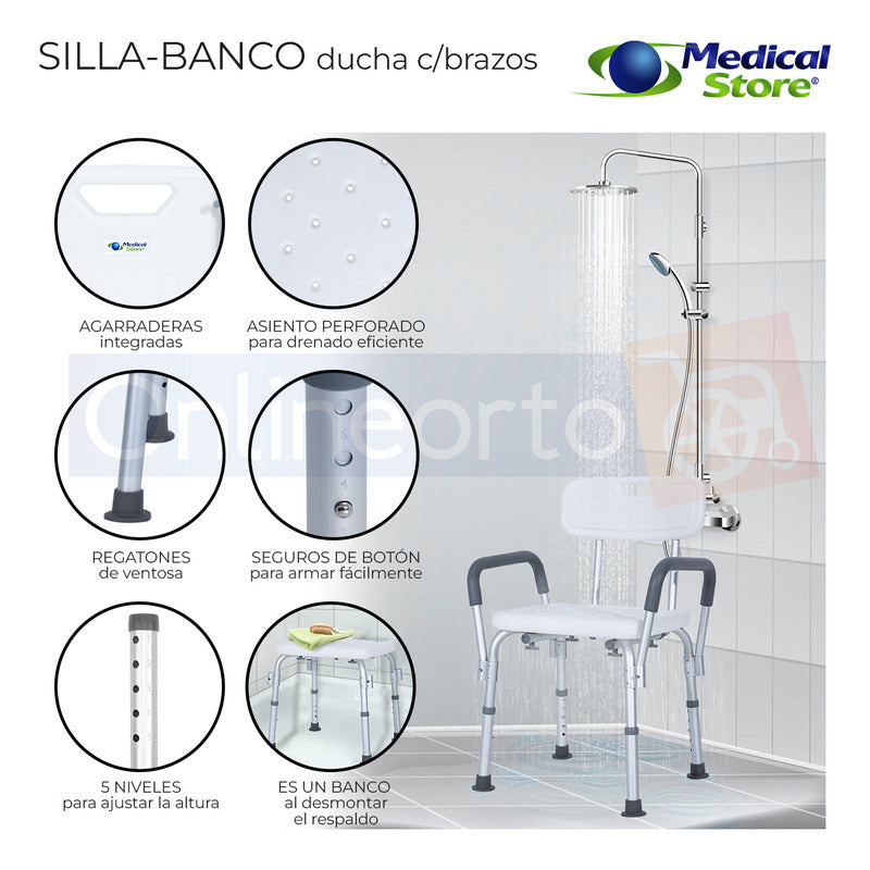 Silla Ducha Baño Ajustable Brazos Respaldo Drive Envio Grat.