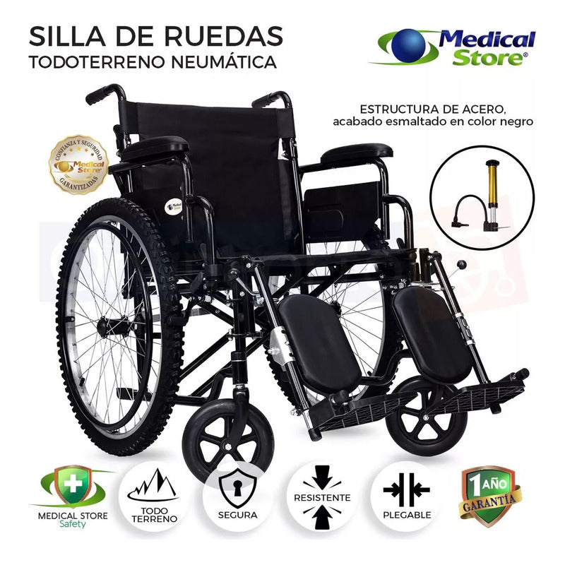 Silla Plegable De Ruedas Neumática Con Descansapiés