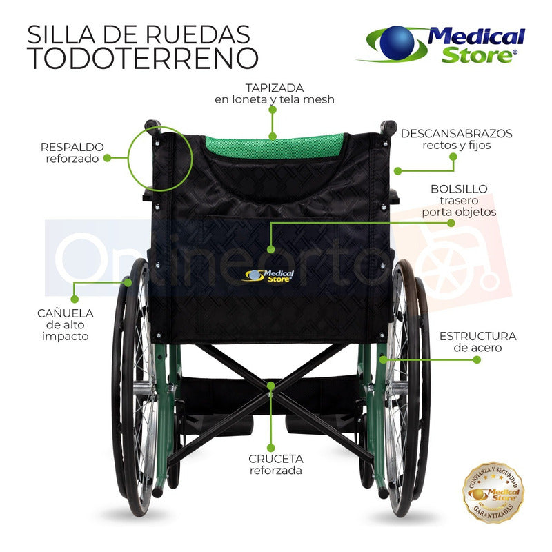 Silla De Ruedas Traslado Acero Plegable Ligera