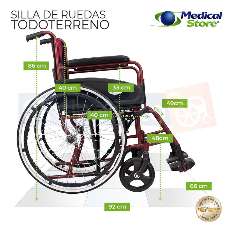 Silla De Ruedas Traslado Acero Plegable Ligera